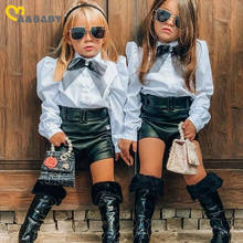 Ma&Baby 1-6Y Toddler Kid Girls Clothes Set Autumn Bow Long Sleeve Blouse Pu Leather Shorts Outfits 2024 - buy cheap