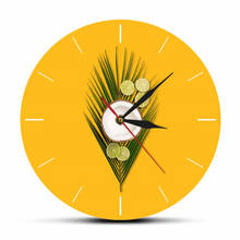 Reloj de pared de acrílico con palmera de coco Tropical y lima sobre un fondo amarillo, moderno y minimalista, de cuarzo, silencioso 2024 - compra barato