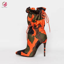 Original Intention Fashion Orange Camouflage Ankle Boots Woman Pointed Toe Stile High Heels Spring Autumn Short Boots Female New 2024 - buy cheap
