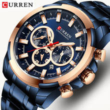 CURREN Men Watch Big Dial Sport Mens Watches Top Luxury Brand Blue Full Steel Quartz Wristwatch Chronograph Military Male Clock 2024 - buy cheap