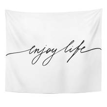 Label Phrase Lettering Text Quote Enjoy Life Handwritten Black Tapestry Home Decor Wall Hanging for Living Room Bedroom Dorm 50 2024 - buy cheap