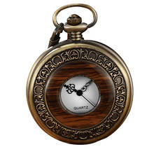 Unqiue relógio de bolso de madeira maciça com caixa fob chain medalhão dial oco steampunk esqueleto feminino masculino relógio de bolso relógios dos homens 2024 - compre barato