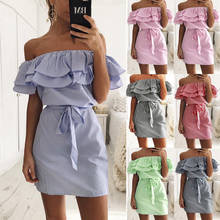 Bikoles 2022 Summer Sexy Off Shoulder Belt Tunic Women's Dress Fashion Ruffles Stripe Backless Ladies Shirt Mini Dress Plus Size 2024 - buy cheap