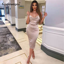 Bangniweigou Strapless Halter Satin Dress Sexy Bodycon Evening Party Dresses Elegant Sleeveless Low Back Midi Bandage Vestidos 2024 - buy cheap