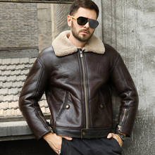 Shearling Sheepskin Genuine Leather Fur Coat male B3 Bomber Jacket Aviator Outerwear Motorcycle Men Thick Winter Warm Jacket 2024 - buy cheap