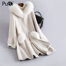 PUDI H915 Women Winter Real Wool Fur Oversize Jacket Vest Genuine Fox Collar Hood Leisure Girl Fur Coat Lady Jacket Overcoat 2024 - buy cheap