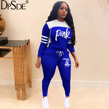 DPSDE Red Blue Letter Running Trend Two Pieces Set New 2020 Full Sleeve Streetwear Casual Top Winter Lace Up Women Tracksuit 2024 - buy cheap