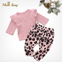 Conjunto de ropa de algodón para niña recién nacida, camisa ribeteada + pantalón de leopardo, traje de manga larga, 2 uds. 2024 - compra barato