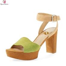 Sandalias de tacón cuadrado con punta abierta para mujer, zapatos de color verde oliva y naranja, talla grande 4-15 americana, originales, nuevas y populares 2024 - compra barato