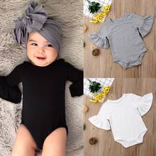 Newborn Baby Girl Flared Sleeve Bodysuit Solid Color O-neck Ruffle Jumpsuit Infant Girls Summer One Piece Outfit Sunsuit 0-24M 2024 - buy cheap