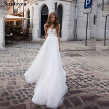 Smileven laço vestido de casamento 2020 glitter tule sem costas boho vestidos de noiva appliqued laço robe de mariee vestidos de noiva 2024 - compre barato