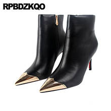 Sexy Metal 10 Black Fetish Thin Shoes Extreme Booties Ankle Big Size Stiletto Pointed Toe Women High Heel Brand Side Zip Boots 2024 - buy cheap