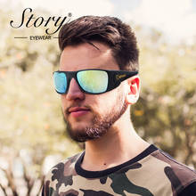 STORY-gafas de sol polarizadas para hombre, lentes de sol deportivas a la moda, Estilo Vintage, Retro, con montura rectangular, color negro, 2019 2024 - compra barato