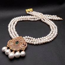 YYGEM 19'' 3 Strands Cultured White fershwater Pearl Necklace  gold color  Swan Cz pave connector White Sea Shell Pearl Pendant 2024 - buy cheap