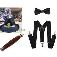 Disfraz de sombrero negro para hombre, traje de fiesta de gángster para adultos, corbata, collar, 1920 2024 - compra barato