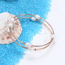 Pulseiras e braceletes de pérola de água doce natural real para mulheres, ouro rosa duplo, 5-6mm, joia de pérola, presente 2024 - compre barato