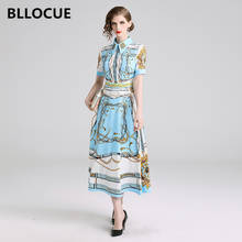 BLLOCUE Fashion Designer Runway Dress 2020 Summer Women's Court Style Short Sleeve Slim Print High Waist Long Dress 2024 - buy cheap