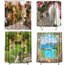 Cortina de parede de flores coloridas, estilo nórdico, paisagem, padrão, temporário, banheiro, reforçado, à prova d'água, lavável, cortina de banho 2024 - compre barato