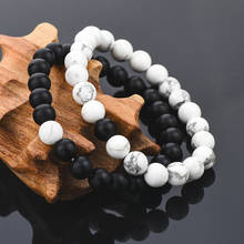 Beaded Bracelet 8mm Natural Stone Beads Matching Couples Bracelet With Matte Onyx White Howlite Lovers For Women Men Jewelry 2024 - buy cheap