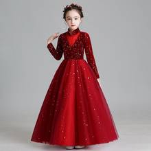 High-End Kids Catwalk Evening Gown Mesh Sequines Long sleeve Birthday Wedding Party Princess Dresses For Girls L715 2024 - buy cheap