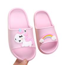 Suíhyung unicórnio chinelos para meninos, meninas, verão, macio, antiderrapante, crianças, sapatos de praia, desenho de animal, bebê, casa, slip on 5 cores 2024 - compre barato