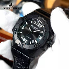 Reef tiger/rt-relógio esportivo masculino, automático, mecânico, pulseira de couro, à prova d'água, 100m, militar 2024 - compre barato