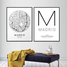 Mapa da cidade de madrid arte da parede impressão em tela e cartaz espanha mapa da rua quadros de viagens preto branco cartazes decoração da parede casa 2024 - compre barato