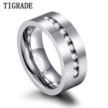 Tigrade Man Wedding Ring Engagement Anniversary Band 8mm Wide Male Titanium Ring Crystal Inlay CZ Brand bague femme Size 7 to 12 2024 - buy cheap