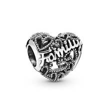 Authentic 925 Sterling Silver Bead Family Heart Charm Fit Fashion Women Pandora Bracelet Bangle Gift DIY Jewelry 2024 - buy cheap