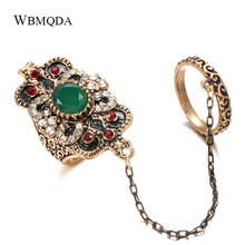 Wbmqda Luxury Boho Big Ring Sets for Women Antique Gold Color Green Stone Crystal Ring Ethnic Bridal Wedding Jewelry Wholesale 2024 - buy cheap