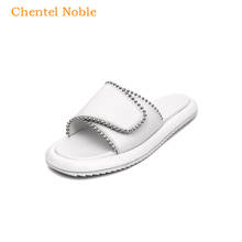 Casual Street Fashion White Black Color Women Slippers Leather Summer Rivet Slides Outside Party Platforms Flat Soft Sandals 2024 - buy cheap