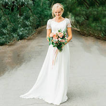 Beach Chiffon Wedding Dress with Beading A-Line V-Neck Short Sleeves Boho Bridal Dress vestido de novia 2022 Simple Bridal Gown 2024 - buy cheap