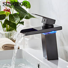 Grifo LED de agua negra para lavabo de baño, mezclador de latón, grifos de cascada, grúa de agua fría y caliente, AL-7193H 2024 - compra barato