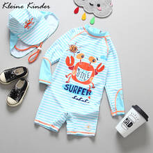Swimwear Boys Long Sleeve Baby Swimming Suit Cartoon Crab Print UPF 50 UV Protection Children Swimsuit One Piece with Sun Cap 2024 - buy cheap