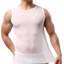 Sexy Mens Undershirts Mesh Transparent T-Shirt Singlets Fitness Sleeveless Tops Tee Sleepwear Underwear Camiseta Shirts 2024 - buy cheap