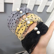 Diademas de moda para mujer, bandanas con lunares y perlas, tocado cruzado de tela para niña, accesorios para el cabello 2024 - compra barato
