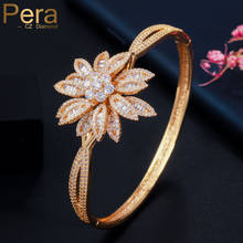 Pera-pulsera de Zirconia cúbica para mujer, brazalete redondo de estilo indio, flor 3D de oro amarillo, joyería para boda, Z052 2024 - compra barato