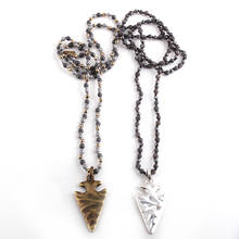 RH-collar con colgante de punta de flecha de Metal, joyería Tribal Bohemia, 4mm, piedra semipreciosa, hematita, anudado largo 2024 - compra barato