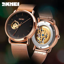 SKMEI-Reloj de pulsera mecánico automático para hombre, de lujo, con esfera hueca, de negocios, con correa de red de acero inoxidable, a la moda 2024 - compra barato