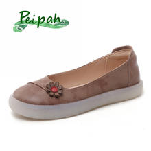 PEIPAH 2020 Genuine Leather Slip On Casual Flats Ladies Shallow With Flower Shoes Woman Nurse Round Toe Mary Janes Footwear 2024 - buy cheap