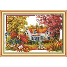 Joy Sunday Autumn House Counted 14CT DMC Chinese Printed Canvas Pattern Cross Stitch Kits Embroidery Needlework Sets Home Decor 2024 - buy cheap