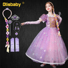 Vestido de Rapunzel de princesa para niñas, vestido de lentejuelas de lujo para cumpleaños, bordado de flores, peluca para niños 2024 - compra barato