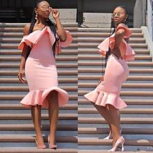 Vestido de cóctel de sirena hasta la rodilla, color rosa, africano, sin hombros, volantes, corto, Sexy, talla grande 2024 - compra barato