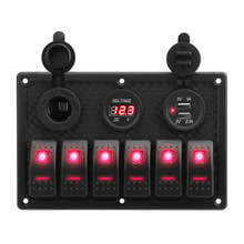 LEEPEE Digital Voltage Display Waterproof 4.2A Dual USB Slot Socket 6 Gang Rocker Switch Panel 2024 - buy cheap