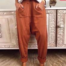 Calça feminina casual cintura alta elástica, peça calça feminina folgada 2024 - compre barato