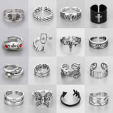 Snake Rings Black Silver Color Metal Punk Open Adjustable Design Cross Exaggerated Finger Crying Face Ring for Women Men Ring 2024 - купить недорого