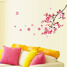 Adesivos de parede 3d árvore rosa, quarto, flor de pêssego, borboleta, flor, faça você mesmo, arte do vinil, decalques, decoração, mural, papel de parede 2024 - compre barato