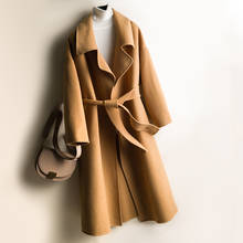 2020 Winter New Women Wool Coat Korean Fashion Double Faced Cashmere Coat Adjustable Waist Slim Wool Jacket Ladies Long Overcoat 2024 - buy cheap