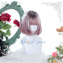 2 Colors Gradient Pink Blue Lolita Wig Harajuku Fairy Cosplay Bangs Curly Short BOBO Sweet Fringe Synthetic Hair for Adult Girls 2024 - buy cheap