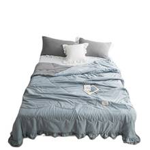 Edredon azul cinza ar condicionado colcha coreana babados lado sólido tapete roupas de cama para casa tecido 200*230cm 2024 - compre barato